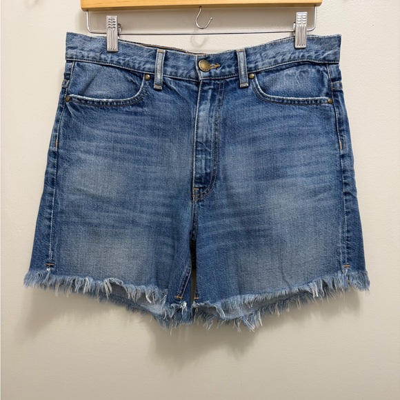 The GREAT. The Easy Cut Off Shorts Distressed Frayed Hem Stretch Denim Size 26 - Picture 2 of 8